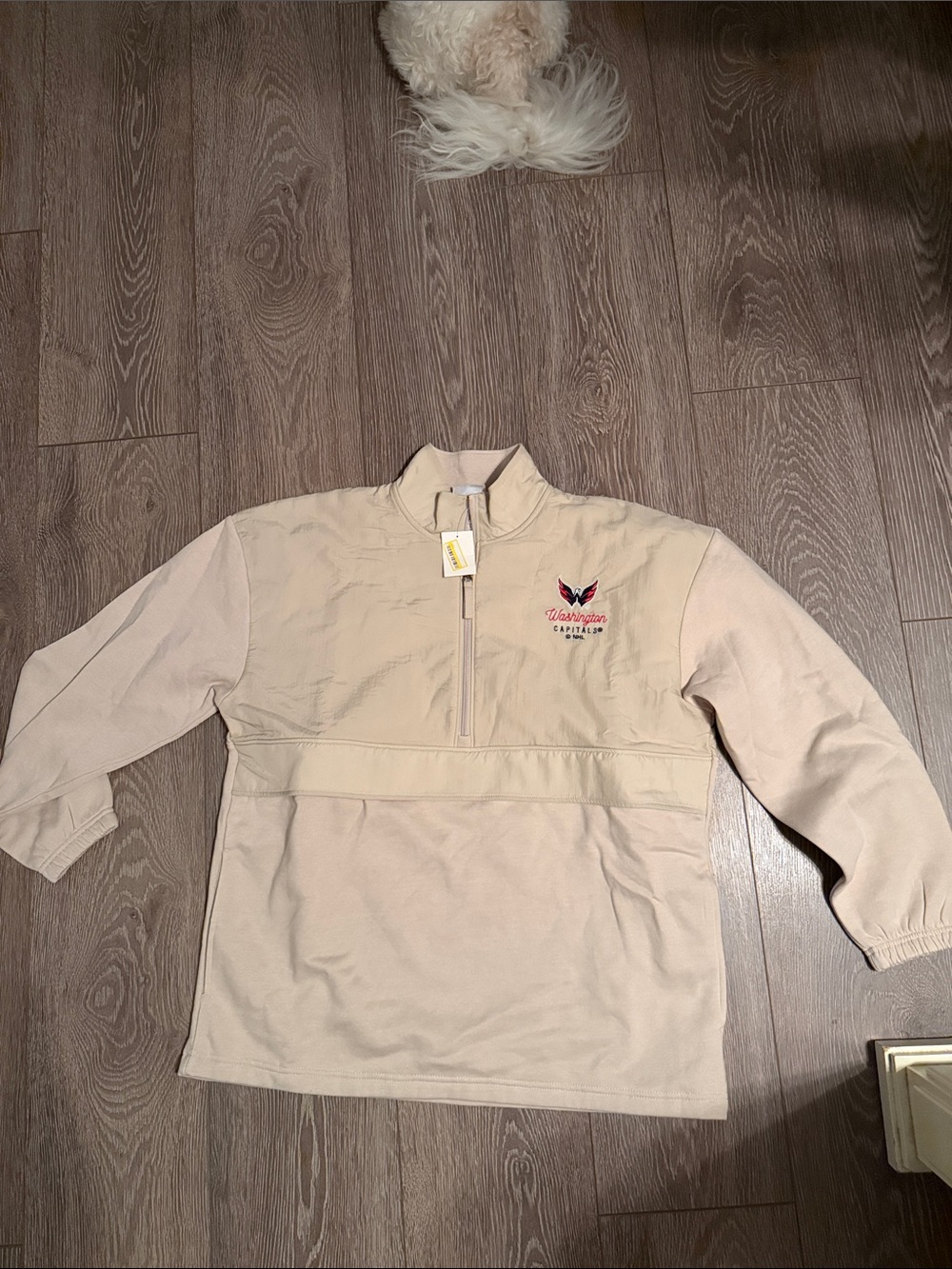 NHL Women's Crew/Scoop Neck Pullover in Beige with Red Logo